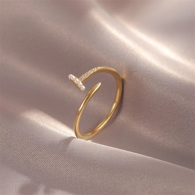 Pearls Gold Hoop Ring