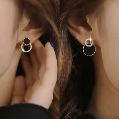 Bijoux Asymmetric Black Round Stud Earrings