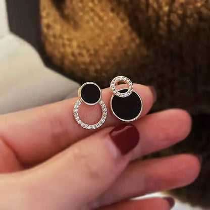 Bijoux Asymmetric Black Round Stud Earrings