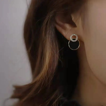 Bijoux Asymmetric Black Round Stud Earrings