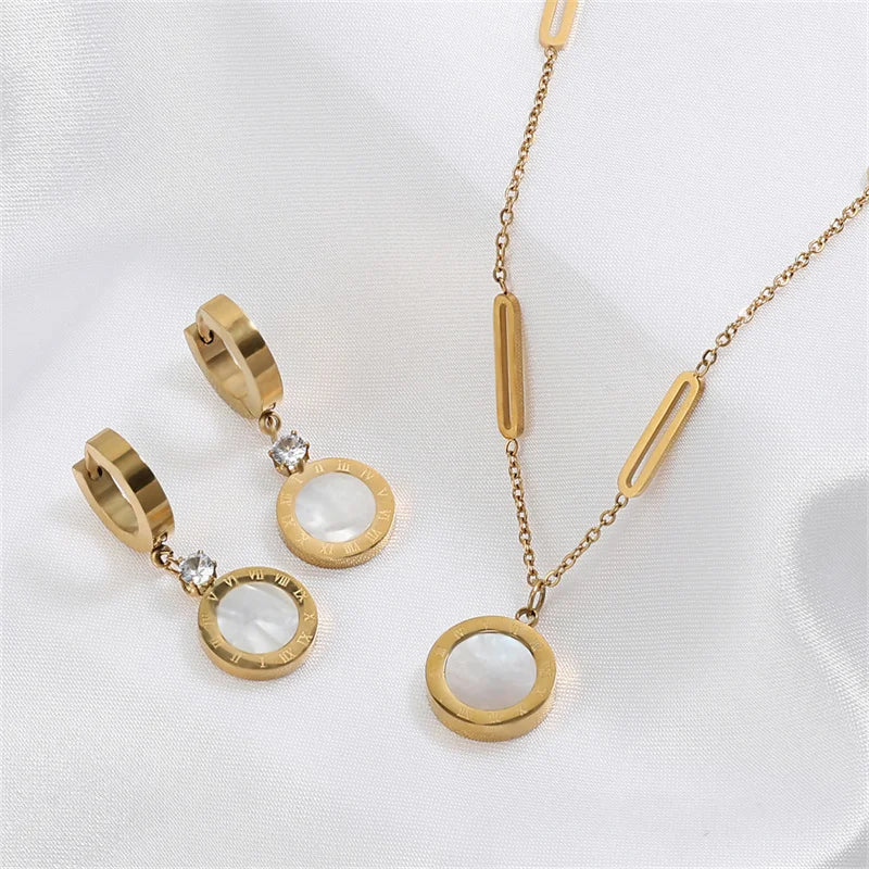 Roman Wafer Earrings and Necklace Set