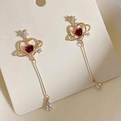 Heart Crystal Long Drop Earrings