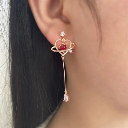 Heart Crystal Long Drop Earrings
