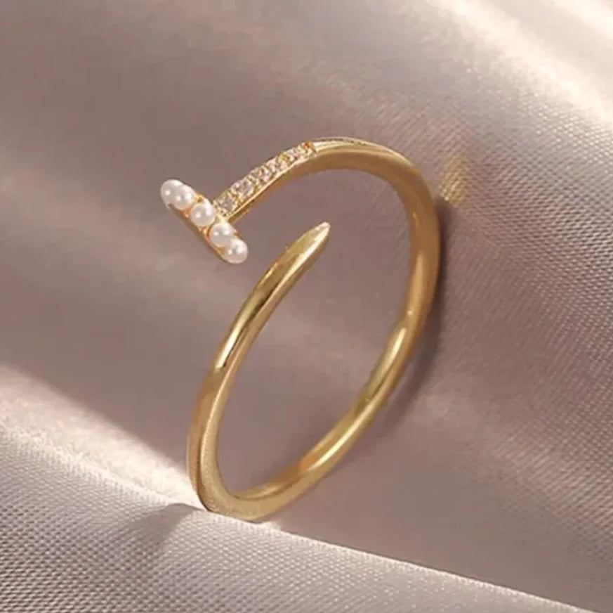 Pearls Gold Hoop Ring