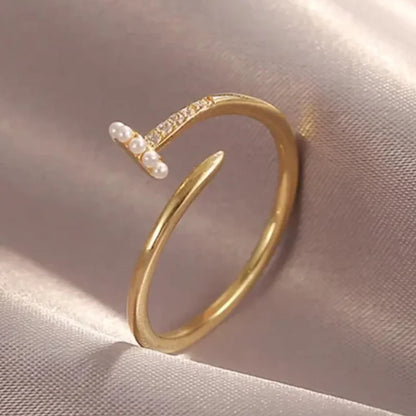 Pearls Gold Hoop Ring