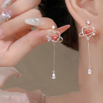 Heart Crystal Long Drop Earrings