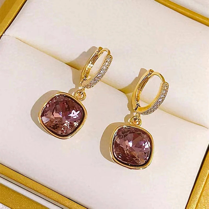 Square Crystal Pendant Earrings