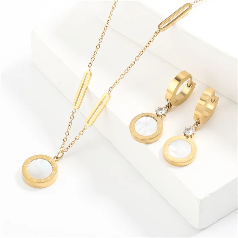 Roman Wafer Earrings and Necklace Set