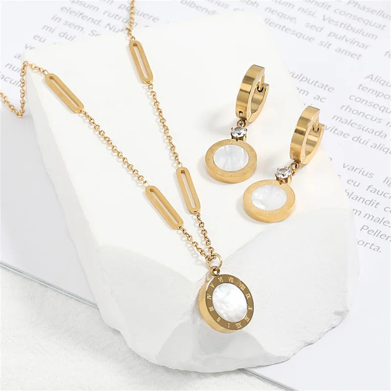 Roman Wafer Earrings and Necklace Set