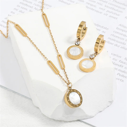 Roman Wafer Earrings and Necklace Set