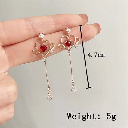 Heart Crystal Long Drop Earrings