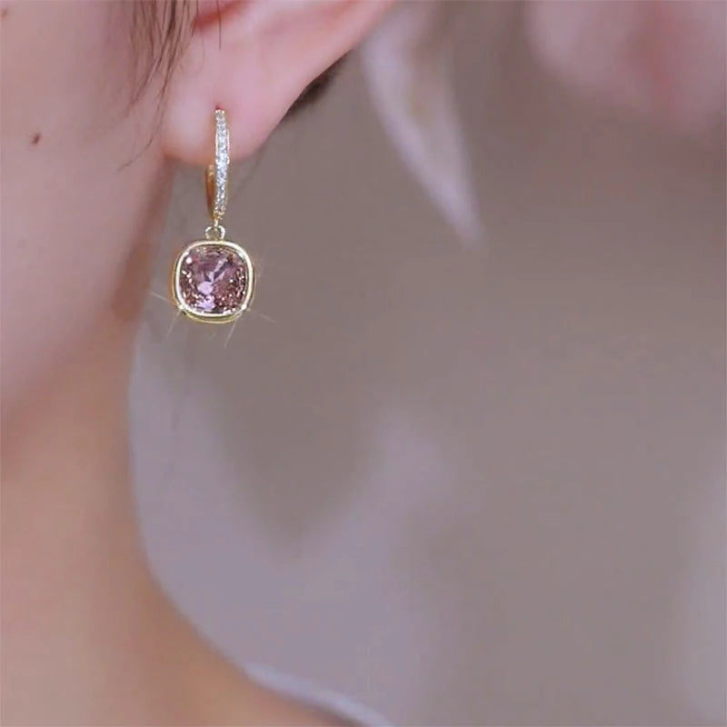 Square Crystal Pendant Earrings