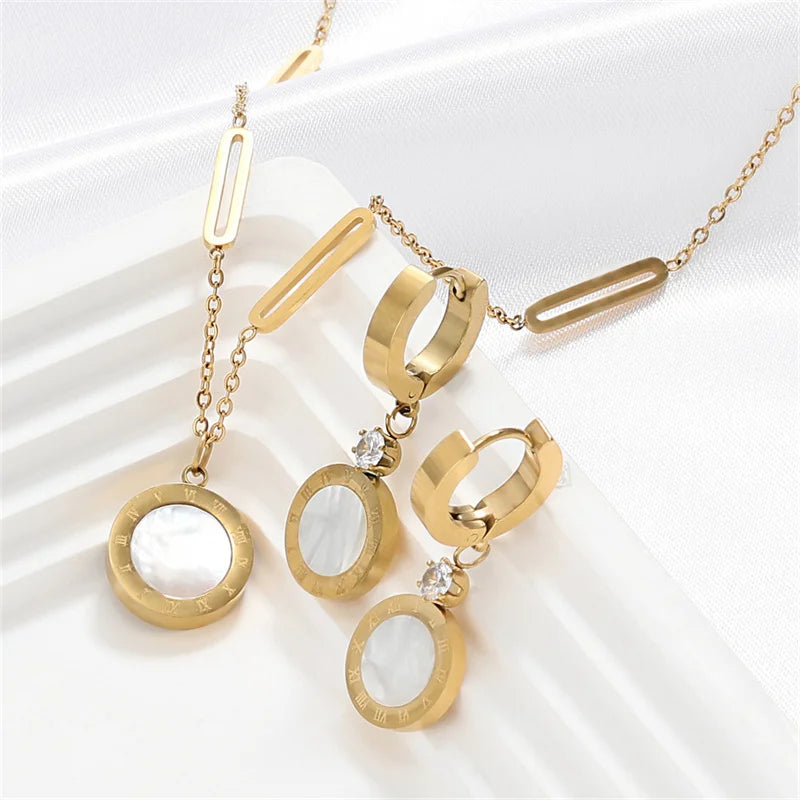 Roman Wafer Earrings and Necklace Set