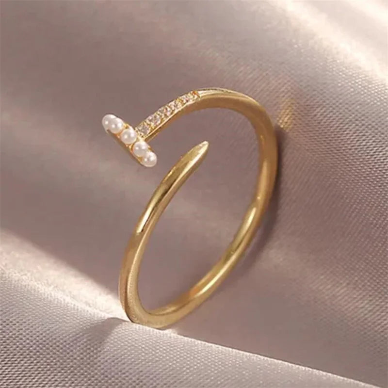 Pearls Gold Hoop Ring