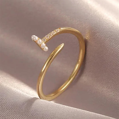 Pearls Gold Hoop Ring