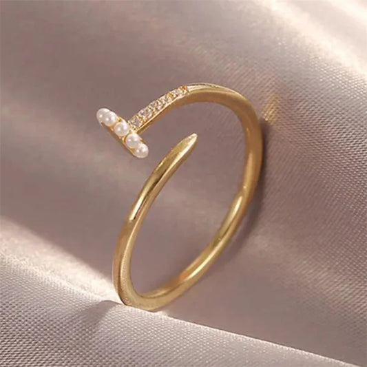 Pearls Gold Hoop Ring