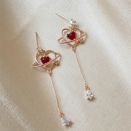 Heart Crystal Long Drop Earrings